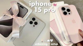IPHONE 15 PRO ️ unboxing set up + accesories haul white titanium 256gb ౨ৎ⋆˚｡⋆