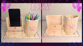 DIY Popsicle Stick Crafts  Popsicle Stick Mobile Holder  Popsicle Stick Pen Holder