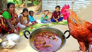 Village Famous RED COUNTRY Chicken Curry Eating with Rice  Village Cooking Review Channel