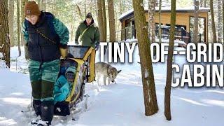 Life at an Off-Grid Tiny Cabin in the Winter Forest -Tiny Home Tour Ice Fishing & Snowmobiling
