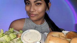 ASMR Eating Texas Roadhouse Rolls And Ceasar Salad Mukbang Crunchy Eating Sounds