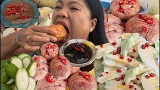 ASMR SOUR GREEN MANGO SANTOL + AMBARELLA WITH SPICY GINAMOS ANG BAGOONG MUKBANG