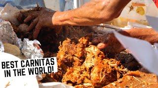 Best Mexican STREET FOOD in MICHOACAN MEXICO  KING OF CARNITAS + Gaspacho on STEROIDS