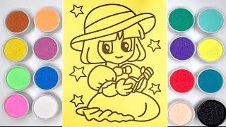 Sand painting Cute Girl  Coloring Videos for Kids