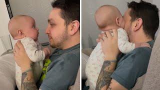 Teething baby literally tries to eat daddys nose