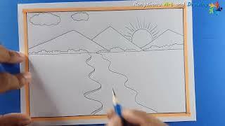 Scenery drawing pencil  Mountain Scenery