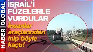 Lübnan İsraili Füzelerle Vurdu Füzeler Otobana Düştü İsrailliler Araçlarından İnip Böyle Kaçtı