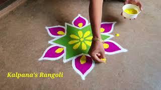 Tamil Puthandu Special flowers padi Kollam Easy Rangoli Pandaga design muggulu