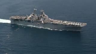 AV-8B Harriers take off from USS Boxer LHD 4