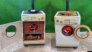 Multi-function wood stove _ Creative idea from cement and old washing machine