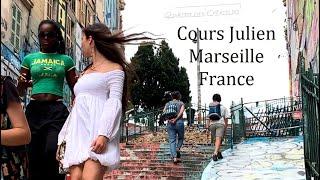 Cour Julien in Marseille France Street art murals and cafés in fashionable indie area