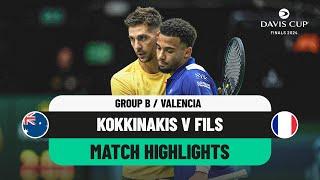 Thanasi Kokkinakis v Arthur Fils Highlights  Australia v France Davis Cup 2024 Finals Group Stage