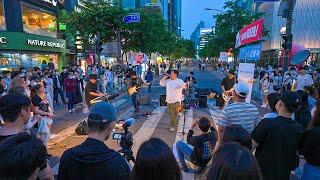 4K HDR Night Walk Seoul Sinchon Street Busking with Kpop Tour Korea