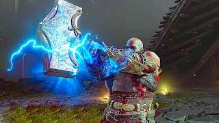 Kratos Lifts Thors Hammer Mjolnir Scene 4K - God Of War Ragnarok