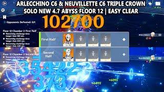 Arlecchino C6 & Neuvillette C6 Triple Crown Solo New 4.7 Abyss Floor 12  Easy Clear