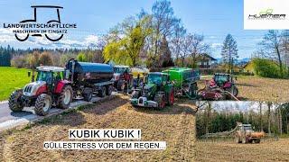 Gülleverschlauchen mit 6 Traktoren  3 Zubringer  Gülleballern mit Steyr Fendt und Valtra Power