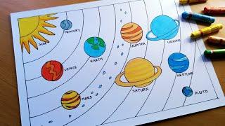 solar system drawing  how to draw solar system  solar system planets drawing solar system project