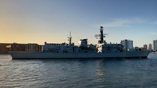 HMS Portland late afternoon arrival in Portsmouth