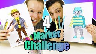 4 MARKER CHALLENGE mit Playmobil Kaan VS Kathi malen Figuren aus Wer kann besser malen?
