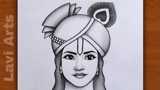 How to draw Shree Krishna Face Easy Pencil Sketch  Krishna Drawing Easy Art Video  Sketch 2024