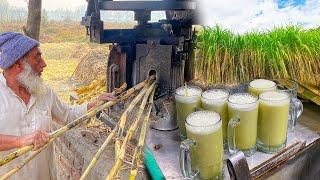 SugarCane Juice Making In a Pakistani Village  Harvesting Farm Fresh Healthy Juice  Street Food