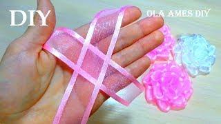 DIY Ribbon Roses Цветы из органзы Канзаши Easy Organza Flowers Making Ribbon Tricks Ola ameS DIY