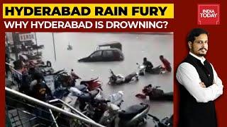 Hyderabad Rain Fury Roads flooded Vehicles Washed Away As Heavy Rainfall Throws Life Out Of Gear