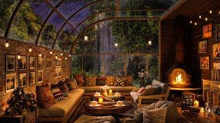  Rainy Night Forest at Cozy Coffee Shop - Smooth Jazz with Rain Sounds For Relax Study and Sleep