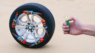 Experiment Car Wheel vs XXL Rockets 