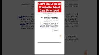 CRPF ASI and Head Constable Admit Card Download Official Notice  #shorts