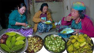 Bitter Gourd & Potato mix recipe and Rice cooking & eating in village kitchen  Tite karela Recipe