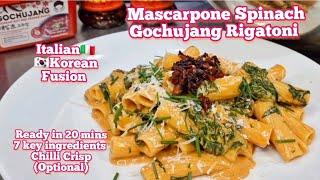 20 minute Luxury Pasta  Mascarpone Spinach & Gochujang ITALIAN KOREAN FUSION  #chefarchiepie