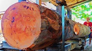 Splitting good and expensive monster durian wood into a thick board 4 meters long