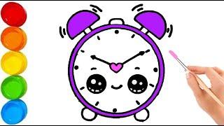 Learn to draw Cute Alarm Clock  Drawing Alarm Clock  Painting and coloring step by step for kids