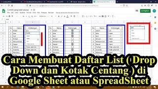 Cara Membuat Daftar List  Drop Down dan Kotak Centang  di Google Sheet atau SpreadSheet