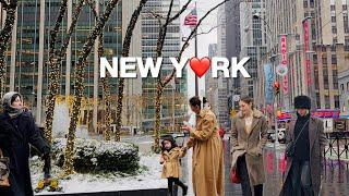 4KNYC WalkSnowfall in New York City ️️ Radio City to Bryant Park in Manhattan  Jan 2024
