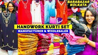 Handwork Kurti Manufacturer Wholesaler in Barabazar Kolkata  Traditional Dola Silk Tissue Kurti