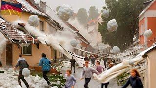 Leipzig Germany is in chaos Storm and 3 inch hail destroyed houses and vehicles