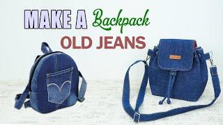 DIY Two styles of fashionable backpacks recycled from old jeans  cost saving project