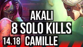 AKALI vs CAMILLE TOP  Comeback 8 solo kills 46k DMG 1300+ games  BR Grandmaster  14.18