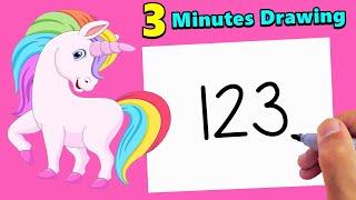 HOW TO DRAW UNICORN WITH NUMBER 123 EASY