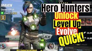 HERO HUNTERS  How to Unlock Level up and Evolve Heroes Fast