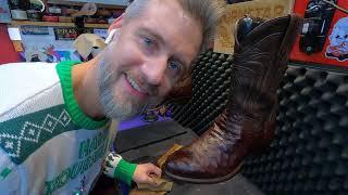 ASMR BOOT SHINE   HOW TO TREAT NEW TECOVAS OSTRICH LEATHER BOOTS  BOB ROSS OF SHOE SHINE 