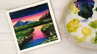 Закат Как нарисовать пейзаж Горы