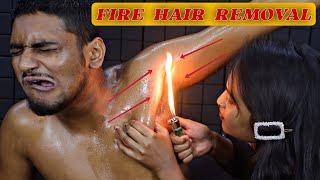 Unwanted Hair Removal with Fire  Armpit Hair Removal by Barber Girl Pakhi  Neck Cracking  ASMR