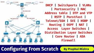 1. Configuring Companys Network From Scratch  #dhcp #vlan #portsecurity #dtp #vtp #rstp #ssh #nat