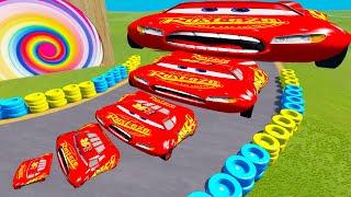 LONG CARS vs Fat Cars with Big & Small Wide Lightning Mcqueen vs Thomas Trains - BeamNG.Drive