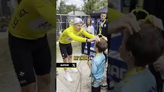 Pogacar gives Cavendishs son his sunglasses  after the historic 35th stage win by his dad #cycling