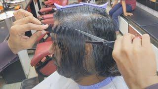 ASMR Barber long hair transformation with scissors #alrayaanhairstudio