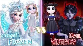 My Talking Angela 2  ANGEL ELSA vS DEVIL WEDNESDAY  new reincarnation  cosplay